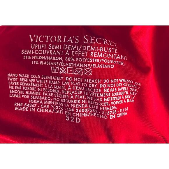 Victoria's Secret Bra Red Semi Demi 32D - Picture 7 of 8